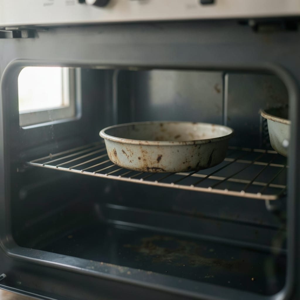An ordinary home oven with one tin in it